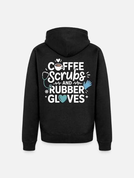 Coffee scrubs and rubber gloves - Unisex Premium Organic Zip Hoodie - black