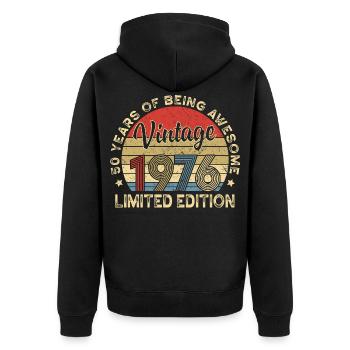 Vintage Vintage 1976 – 50th Anniversary - Unisex Premium Organic Zip Hoodie - black - Back - Nico (187cm)
