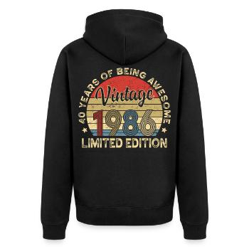 Vintage Vintage 1986 – 40e anniversaire - Veste à capuche bio Premium Unisexe - noir - Dos - Nico (187cm)