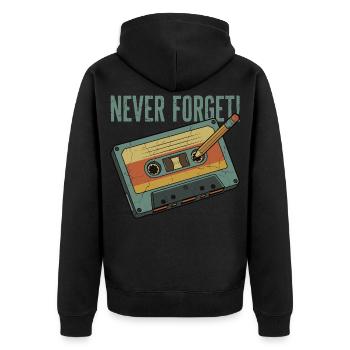 Never Forget – Retro Kassette & Bleistift Design - Unisex Premium Bio Zip Hoodie - Schwarz - Hinten - Nico (187cm)