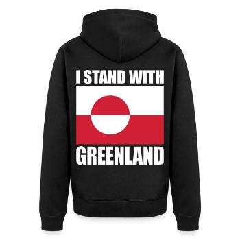 I Stand With Greenland - Unisex Premium Bio Zip Hoodie - Schwarz - Hinten - Nico (187cm)