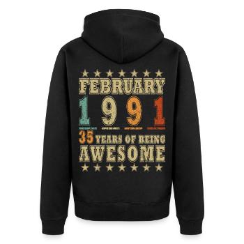 Februar 1991 - Jubiläum 1991 Jahrgang Februar 1991 - Unisex Premium Bio Zip Hoodie - Schwarz - Hinten - Nico (187cm)