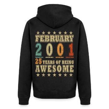 25. Geburtstag Februar 2001 Vintage Jahrgang - Unisex Premium Bio Zip Hoodie - Schwarz - Hinten - Nico (187cm)