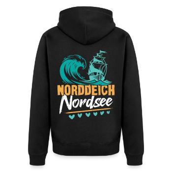 Vacances à la mer du Nord NORDDEICH OSTHOLSTEIN Fun - Veste à capuche bio Premium Unisexe - noir - Dos - Nico (187cm)