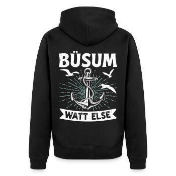 Nordsee Urlaub BÜSUM WATT SONST Lustiges - Unisex Premium Bio Zip Hoodie - Schwarz - Hinten - Nico (187cm)