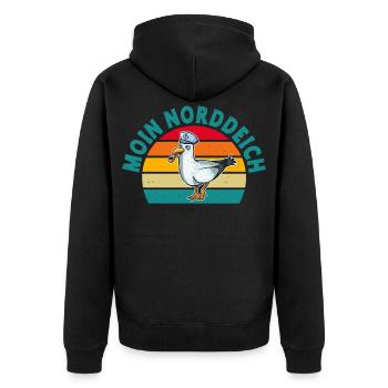 North Sea Holiday MOIN NORDDEICH Funny - Unisex Premium Organic Zip Hoodie - black - Back - Nico (187cm)