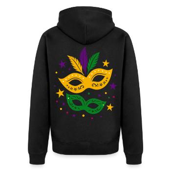 Karneval Masken mit Sternen & bunten Federn - Unisex Premium Bio Zip Hoodie - Schwarz - Hinten - Nico (187cm)