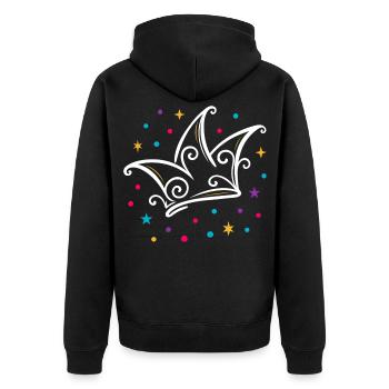 Karneval Narrenkappe modern mit Sternen & Konfetti - Unisex Premium Bio Zip Hoodie - Schwarz - Hinten - Nico (187cm)