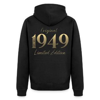 77e anniversaire février 1949 Millésime - Veste à capuche bio Premium Unisexe - noir - Dos - Nico (187cm)