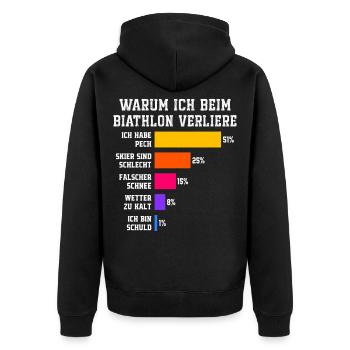 Biathlon : Pourquoi je perds en biathlon - Veste à capuche bio Premium Unisexe - noir - Dos - Nico (187cm)