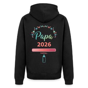 Papa 2026 Chargement – Futur père - Veste à capuche bio Premium Unisexe - noir - Dos - Nico (187cm)