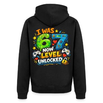 J’avais 6 ans maintenant niveau 7 débloqué 7e anniversaire Joueur 67 - Veste à capuche bio Premium Unisexe - noir - Dos - Nico (187cm)