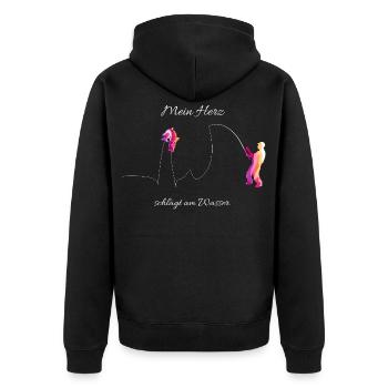 Mein Herz schlägt am Wasser Lustiges Angler Design - Unisex Premium Bio Zip Hoodie - Schwarz - Hinten - Nico (187cm)