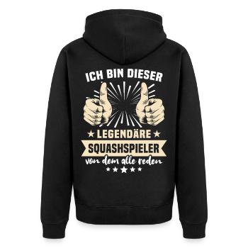Squashspieler Sprüche - Unisex Premium Bio Zip Hoodie - Schwarz - Hinten - Nico (187cm)