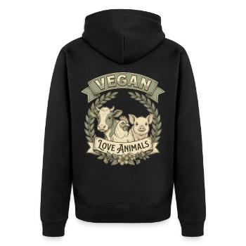 Vegan Love Animals – Design rétro d’amour animal - Veste à capuche bio Premium Unisexe - noir - Dos - Nico (187cm)