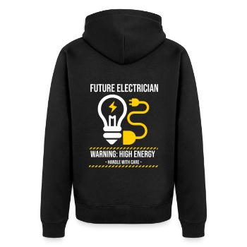 Warning: High Energy – Future Electrician - Unisex Premium Bio Zip Hoodie - Schwarz - Hinten - Nico (187cm)