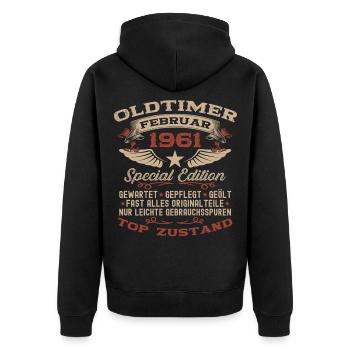 65th Birthday Oldtimer February Vintage 1961 - Unisex Premium Organic Zip Hoodie - black - Back - Nico (187cm)