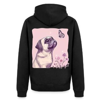 Carlin avec papillon - Veste à capuche bio Premium Unisexe - noir - Dos - Nico (187cm)