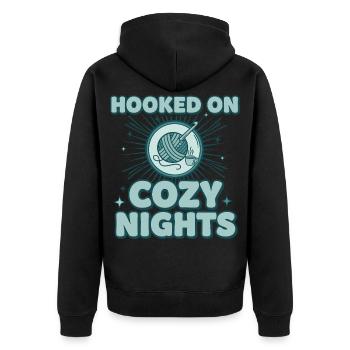 Hooked On Cozy Nights Crochet Lover Funny - Unisex Premium Organic Zip Hoodie - black - Back - Nico (187cm)