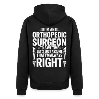 Orthopäde Spruch Immer Recht - Unisex Premium Bio Zip Hoodie - Schwarz - Hinten - Nico (187cm)