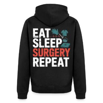 Eat Sleep Surgery Repeat - Unisex Premium Bio Zip Hoodie - Schwarz - Hinten - Nico (187cm)