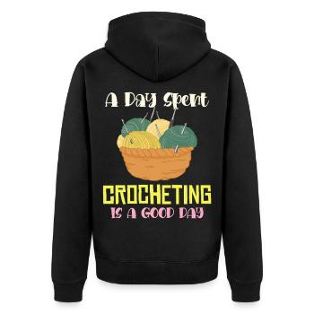 Ein Tag Häkeln – Guter Tag - Unisex Premium Bio Zip Hoodie - Schwarz - Hinten - Nico (187cm)