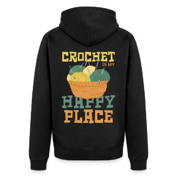 Crochet is my happy place - Unisex Premium Organic Zip Hoodie - black - Back - Nico (187cm)