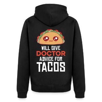 Taco Arzt: Ratschläge mit Würze - Unisex Premium Bio Zip Hoodie - Schwarz - Hinten - Nico (187cm)