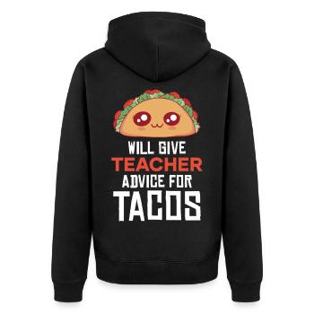 TacoRatgeber Lehrkraft - Unisex Premium Bio Zip Hoodie - Schwarz - Hinten - Nico (187cm)