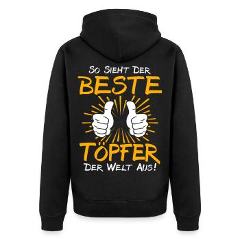 Töpfer Geschenkidee - Unisex Premium Bio Zip Hoodie - Schwarz - Hinten - Nico (187cm)