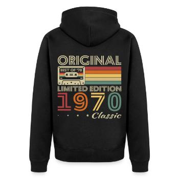1970 Vintage Rétro Cadeau D’anniversaire - Veste à capuche bio Premium Unisexe - noir - Dos - Nico (187cm)