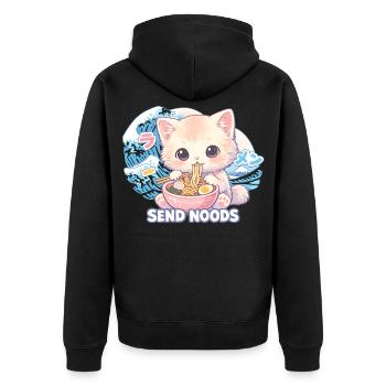 Ramen Katze Kanagawa - Unisex Premium Bio Zip Hoodie - Schwarz - Hinten - Nico (187cm)