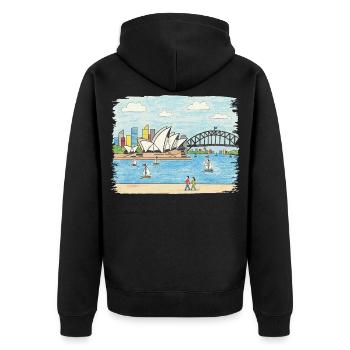 Esquisses du pont du port à l’Opéra de Sydney - Veste à capuche bio Premium Unisexe - noir - Dos - Nico (187cm)