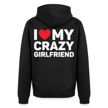 Ich liebe das Valentinstagsgeschenk meiner verrückten Freundin - Unisex Premium Bio Zip Hoodie - Schwarz - Hinten - Nico (187cm)