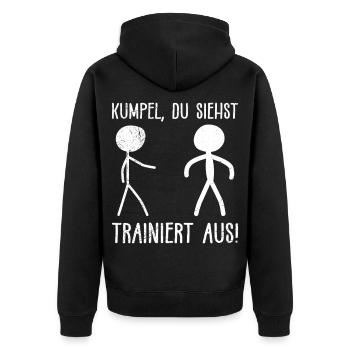 Strichmännchen KUMPEL DU SIEHST TRAINIERT AUS - Unisex Premium Bio Zip Hoodie - Schwarz - Hinten - Nico (187cm)