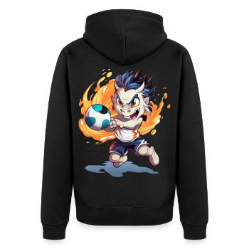Flammen-Drache Fußballkick - Unisex Premium Bio Zip Hoodie - Schwarz - Hinten - Nico (187cm)