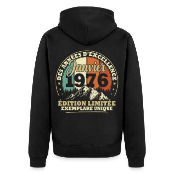 Vintage Janvier 1976 Vintage Cadeau d'anniversaire - Veste à capuche bio Premium Unisexe - noir - Dos - Nico (187cm)