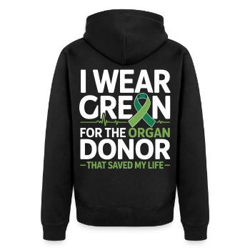 Grüne Organspende Lebensretter - Unisex Premium Bio Zip Hoodie - Schwarz - Hinten - Nico (187cm)