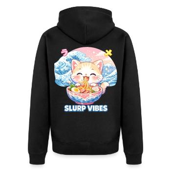 Slurp Kawaii Cat Ramen Noodles Anime Cat - Unisex Premium Organic Zip Hoodie - black - Back - Nico (187cm)
