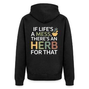 Zertifizierte klinische botanische Spezialistenbekleidung - Unisex Premium Bio Zip Hoodie - Schwarz - Hinten - Nico (187cm)