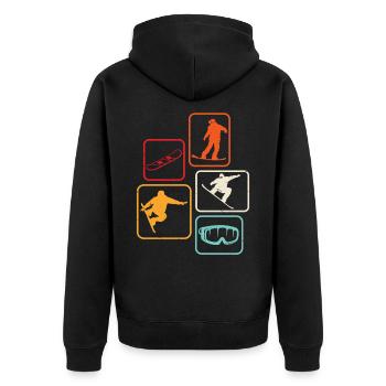 Snowboard retro Snowboarden Skifahren  - Unisex Premium Bio Zip Hoodie - Schwarz - Hinten - Nico (187cm)