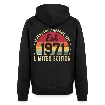 55th Anniversary - Vintage Gift 1971 - Unisex Premium Organic Zip Hoodie - black - Back - Nico (187cm)