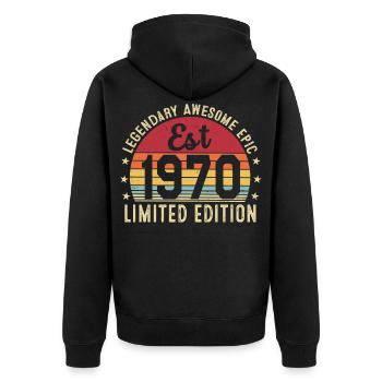 56th Anniversary - Vintage 1970's Gift - Unisex Premium Organic Zip Hoodie - black - Back - Nico (187cm)