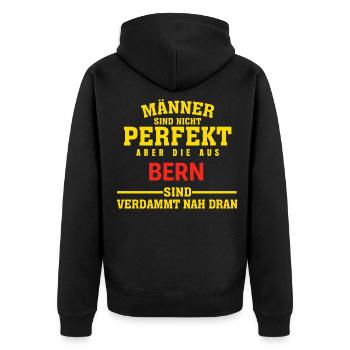 Bern Männer Nah Dran T-Shirt - Unisex Premium Bio Zip Hoodie - Schwarz - Hinten - Nico (187cm)