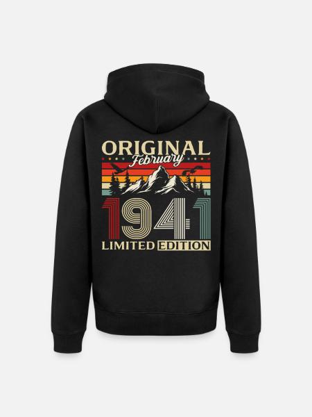 85e anniversaire février 1941 Millésime - Veste à capuche bio Premium Unisexe - noir