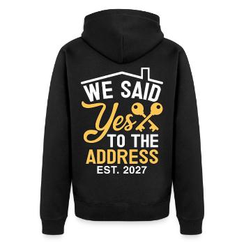 We Said Yes to The Address 2027 - Unisex Premium Organic Zip Hoodie - black - Back - Nico (187cm)