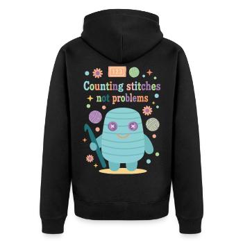 Maschen zählen, keine Probleme, lustiger Häkelliebhaber - Unisex Premium Bio Zip Hoodie - Schwarz - Hinten - Nico (187cm)