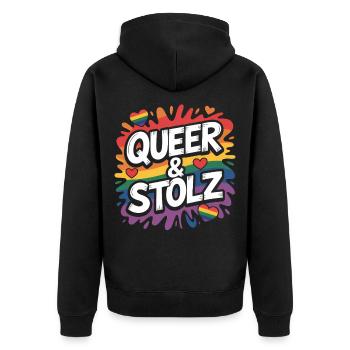 Queer and Proud Rainbow LGBTQ Pride - Unisex Premium Organic Zip Hoodie - black - Back - Nico (187cm)