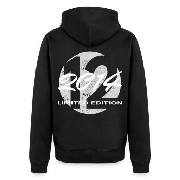 12th Birthday 2014 Boys and Girls Gift - Unisex Premium Organic Zip Hoodie - black - Back - Nico (187cm)