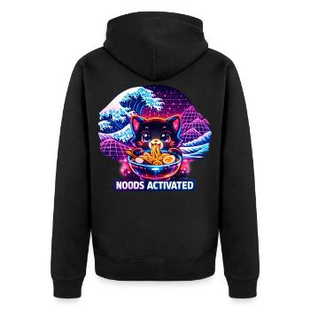 Ramen Nouilles, Amoureux des Chats, Kats Kawaii Rétro - Veste à capuche bio Premium Unisexe - noir - Dos - Nico (187cm)